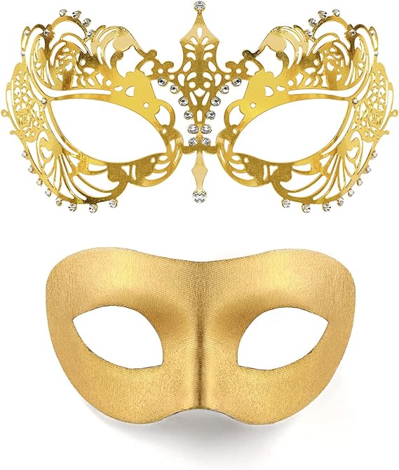 Photo 1 of Masquerade Mask for Couples Venetian Metal & Leather Mask Set, Women Men Halloween Mask, Specially for Costume, Prom
