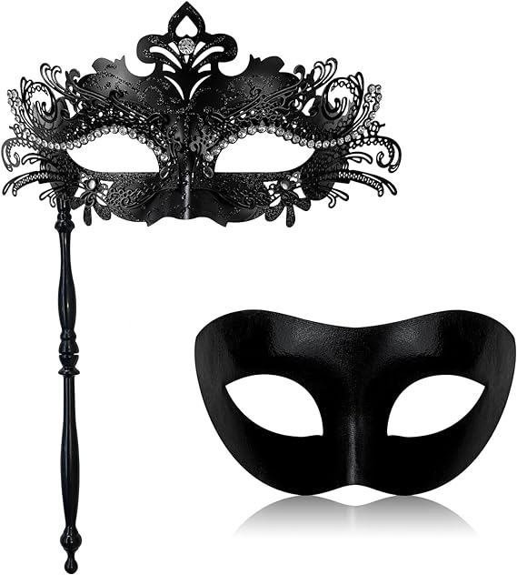 Photo 1 of Couple Masquerade Mask with Holding Stick Classic Halloween Costume Venetian Masquerade Masks for Women and Men
