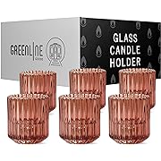Photo 1 of Greenline Goods Reversible Candle Holder Set of 6 – Brown Glass Candlestick Holders for Taper Candles, Pillar Candle Holder, Ideal Table Centerpiece, Versatile for Tealight and Votive Candles

