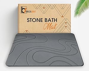 Photo 1 of Graplife - Stone Bath Mat, Diatomaceous Earth Shower Mat, Non-Slip Super Absorbent Quick Drying Bathroom Floor Mat, Natural, Easy to Clean (23.5 x 15 Darkgrey) Dark Grey