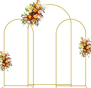 Photo 1 of Metal Arch Backdrop Stand Gold Wedding Arch Stand Set of 3 (7.2FT,6FT,6FT) Square Arched Frame for Birthday Party Graduation Ceremony Decoration