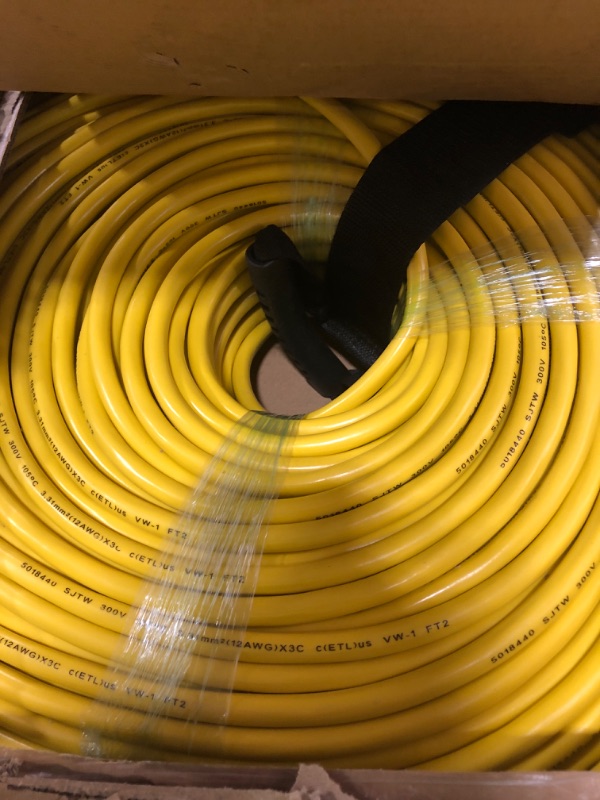 Photo 2 of 500 ft Outdoor Extension Cord Waterproof 12/3 Gauge Heavy Duty with Lighted end, Flexible Cold-Resistant 3 Prong Electric Cord Outside, 15Amp 1875W 12AWG SJTW, Yellow, ETL HUANCHAIN Yellow 500 foot