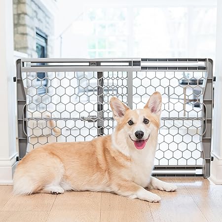 Photo 1 of Carlson Pet Easy Fit Portable Pet Gate, Fits Openings 28-42" Wide, 23" Tall, Rubber Pads to Protect Walls, Durable Dog Gate for Doorways, Patented Pressure Mount Ensures Perfect Fit 28-42" Wide, Gray