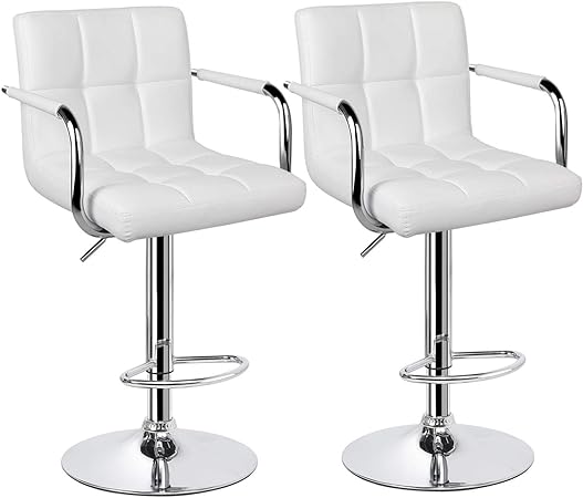 Photo 1 of Yaheetech Tall Bar Stools Set of 2 Modern Square PU Leather Adjustable BarStools Counter Height Stools with Arms and Back Bar Chairs 360 Swivel Stool White