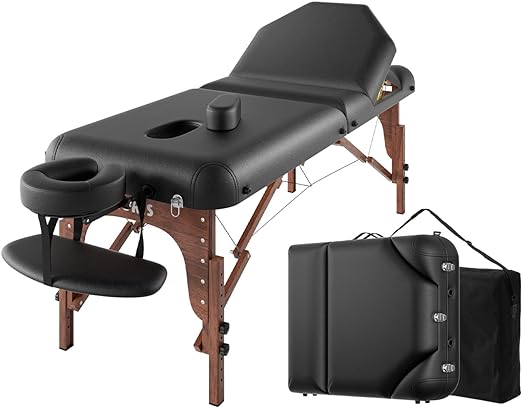 Photo 1 of CLORIS 84" Professional Massage Table Portable 3 Fold Reinforced Wooden Leg Hold Up to 1100LBS Premium Spa Salon Tattoo Massage Bed Height Adjustable with Carrying Bag