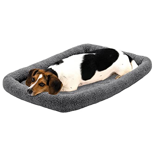 Photo 1 of FurHaven Faux Lambswool Bolster Crate Pet Bed - Gray Medium