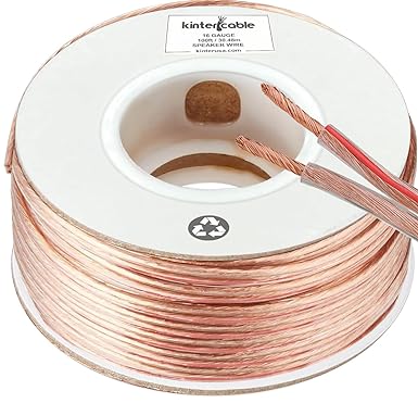 Photo 1 of Kinter Cable 100ft 16-Gauge Audio Stereo Speaker Wire Cable, 100 Feet, 30.48 Meters, 2 Conductor, Polarity Marked, Flexible Clear PVC, CCA, Home Theater, HiFi, Surround or Auto Amps