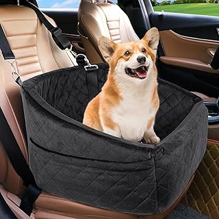 Photo 1 of Dog Car Seat for Small Medium Dogs,Detachable Washable Dog Booster Seat Under 35lbs, Pet Car Seat Travel Bed with Storage Pockets and Dog Safety Belt (Black)
