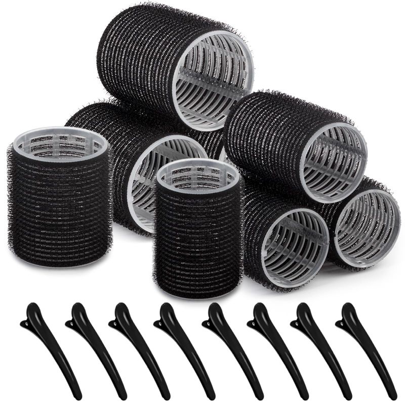 Photo 1 of Self grip hair roller set,Hair roller set 8 pcs,Heatless hair curlers,Hair rollers for Long hair,Medium and Short hair,Hair rollers with hair roller clips and comb,Salon hairdressing curlers,DIY Hair Styles, Sungenol 2 Sizes Black Hair Rollers in 1 set 1 