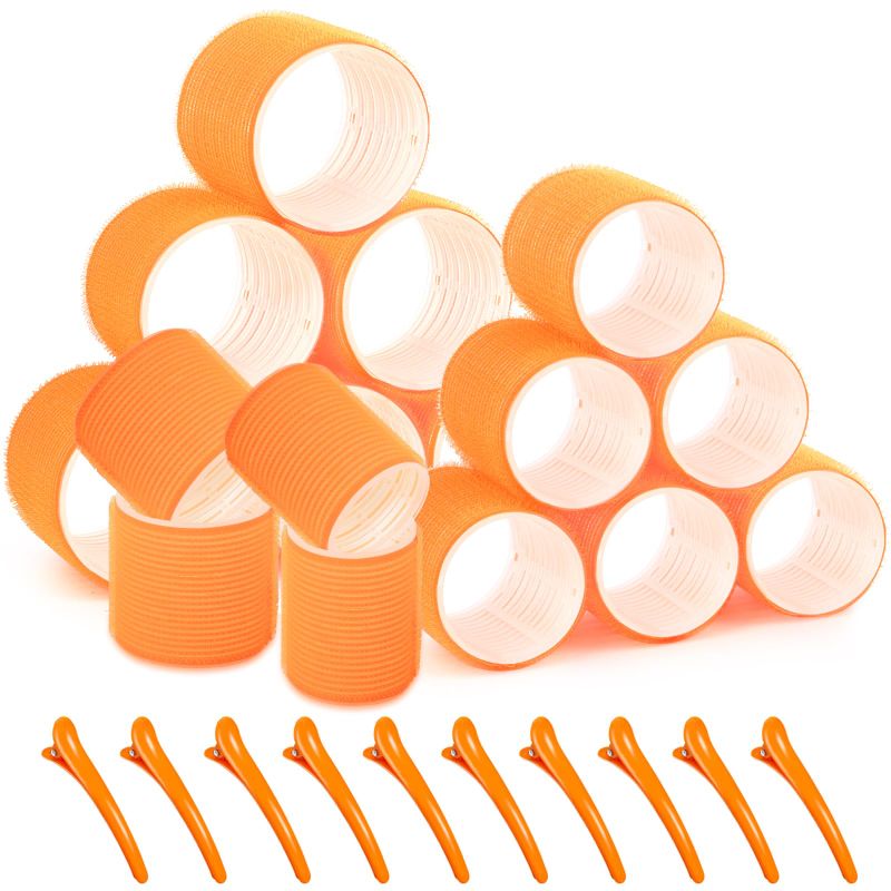 Photo 1 of Self grip hair roller set 16 pcs,Heatless hair curlers,Hair rollers with hair roller clips and comb,Salon hairdressing curlers,DIY Hair Styles, Sungenol 2 Sizes Orange Hair Rollers in 1 set 1 Count (Pack of 16) 16.0