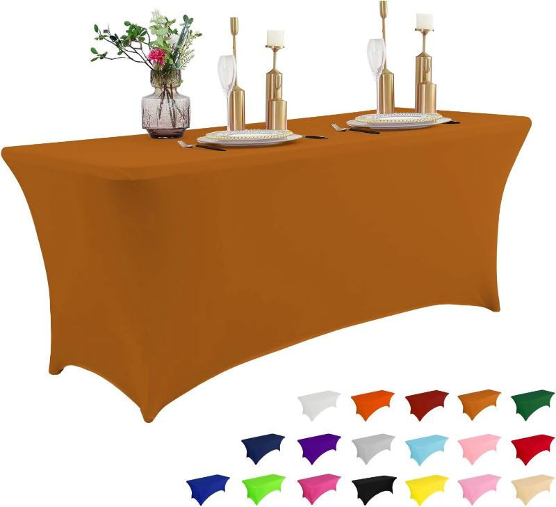 Photo 1 of IVAPUPU 6FT Table Cloth for Rectangular Fitted Events Stretch Caramel Table Covers Washable Table Cover Spandex Tablecloth Table Protector for Party, Wedding, Cocktail, Banquet, Festival Caramel Colour 6 Ft - 1 Pc