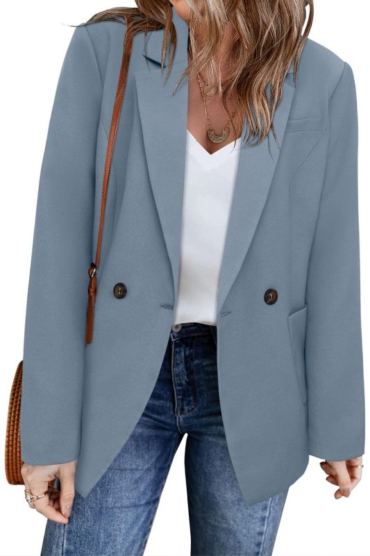 Photo 1 of CHICZONE Womens Long Sleeve Casual Blazers Open Front Lapel Button Work Office Blazer Jackets 1-blue Large