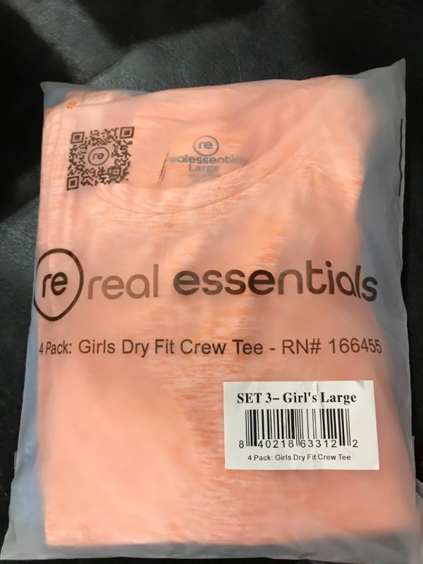 Photo 2 of Real Essentials 4 Pack: Girls Short Sleeve Dry-Fit Crew Neck Active Athletic Performance T-Shirt Large Set 3