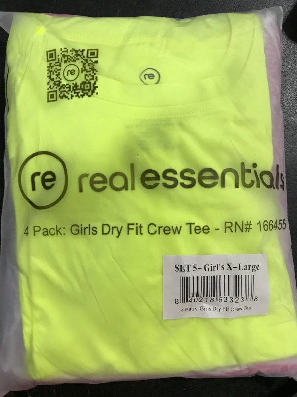 Photo 2 of Real Essentials 4 Pack: Girls Short Sleeve Dry-Fit Crew Neck Active Athletic Performance T-Shirt X-Large Set 5