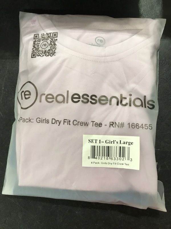 Photo 2 of Real Essentials 4 Pack: Girls Short Sleeve Dry-Fit Crew Neck Active Athletic Performance T-Shirt Large Set 1