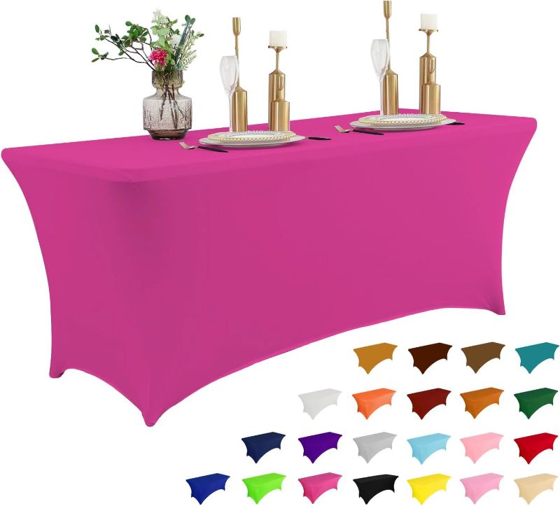 Photo 1 of 6FT Table Cloth for Rectangular Fitted Events Stretch Purple Table Covers Washable Table Cover Spandex Tablecloth Table Protector for Party, Wedding, Cocktail, Banquet, Festival
