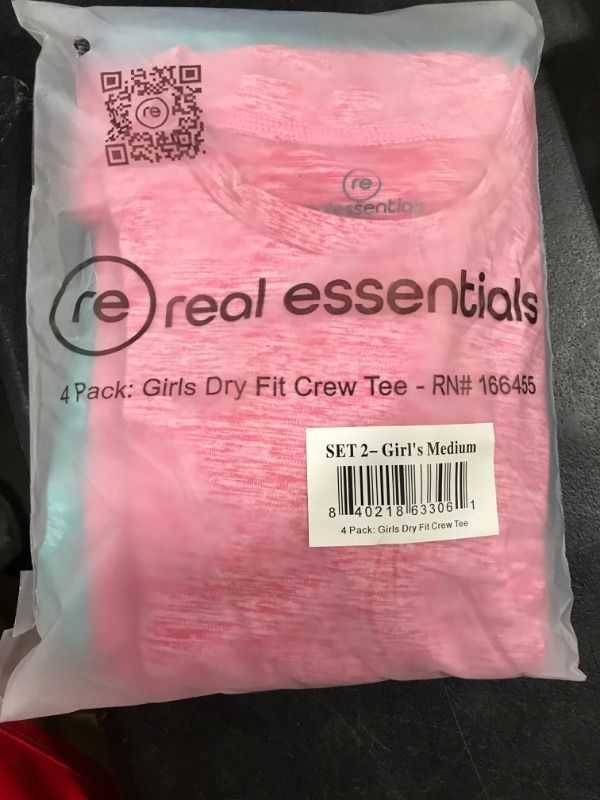 Photo 2 of Real Essentials 4 Pack: Girls Short Sleeve Dry-Fit Crew Neck Active Athletic Performance T-Shirt Medium Set 2