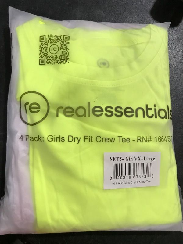 Photo 2 of Real Essentials 4 Pack: Girls Short Sleeve Dry-Fit Crew Neck Active Athletic Performance T-Shirt X-Large Set 5