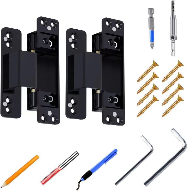 Photo 1 of 2PCS Hidden Door Hinge, Ultra-Thin Invisible Hinge Hidden Door Bookcase, 133Lbs Load-Bearing, Pivot Hinge for Secret Door Heavy Duty Conceal Hinges (Black)