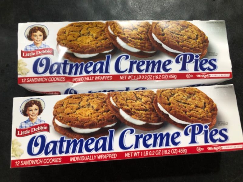 Photo 1 of 2 packs Little Debbie Oatmeal Crème Pies, 12 Individually Wrapped Sandwich Cookies, 16.2 OZ Box EXP This Month Various Dates 