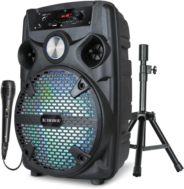 Photo 1 of AUDIOBOX ABX-82S Portable 8" PA Speaker with Stand, WaveSync™ Technology, Bluetooth, LED Lights, 1100W - Includes Microphone & USB Cable
