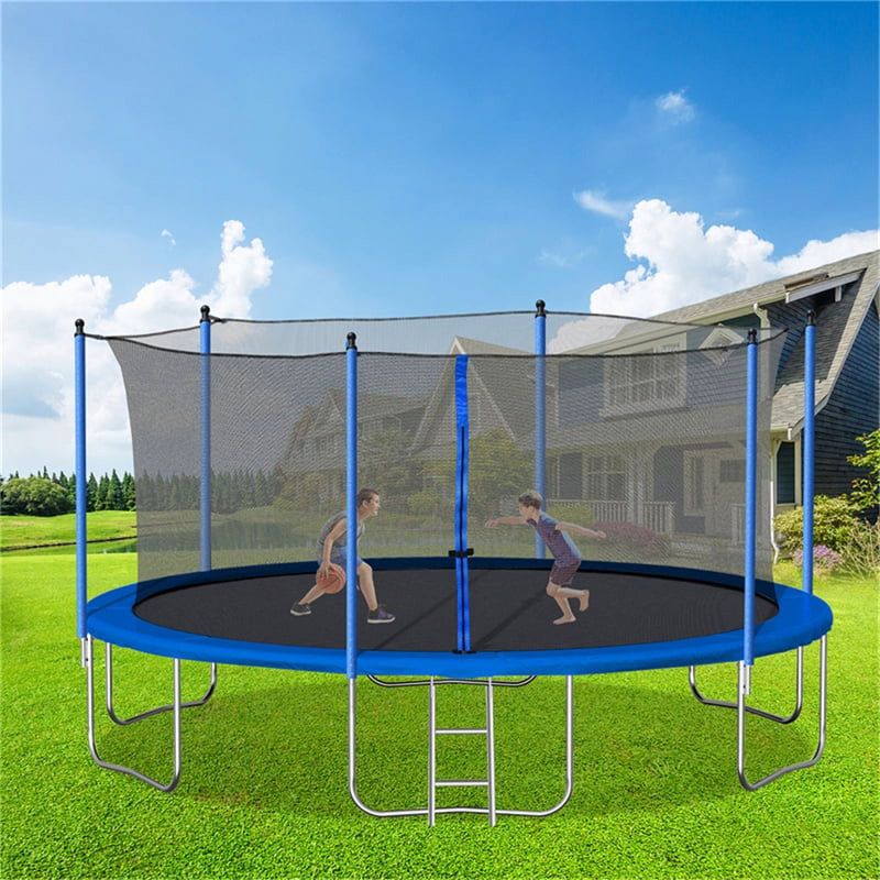 Photo 1 of 14FT Trampoline for Kids & Adults, Recreational Trampoline with Enclosure Net, Ladder, Steel Tube, Combo Bounce Outdoor Fitness Trampoline, Blue
