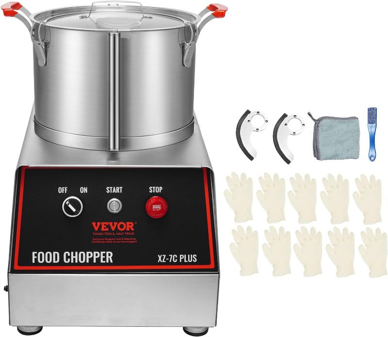 Photo 1 of VEVOR Food Processor & Vegetable Chopper, 7 Quart Bowl, 750W Food-Grade Stainless Steel Food Processor Chopper with 2 Extra S-Curve Blades, Multifunctional for Chopping Vegetables, Meat, Grains, Nuts
