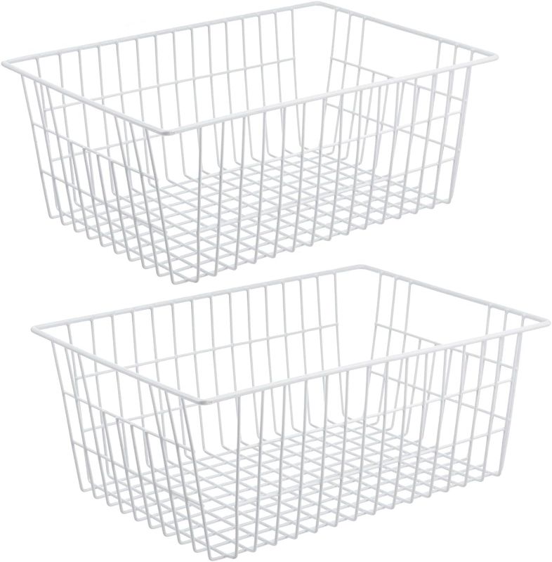 Photo 1 of iPEGTOP Wire Storage Freezer Baskets, Set of 2 Large 15.4" Household Metal Organizer Storage Bins Basket for Kitchen Cabinets, Refrigerators, White
