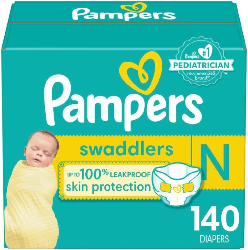 Photo 1 of Pampers Swaddlers Newborn Diapers - Size 0, NEWBORN 140 Count, Ultra Soft Disposable Baby Diapers
