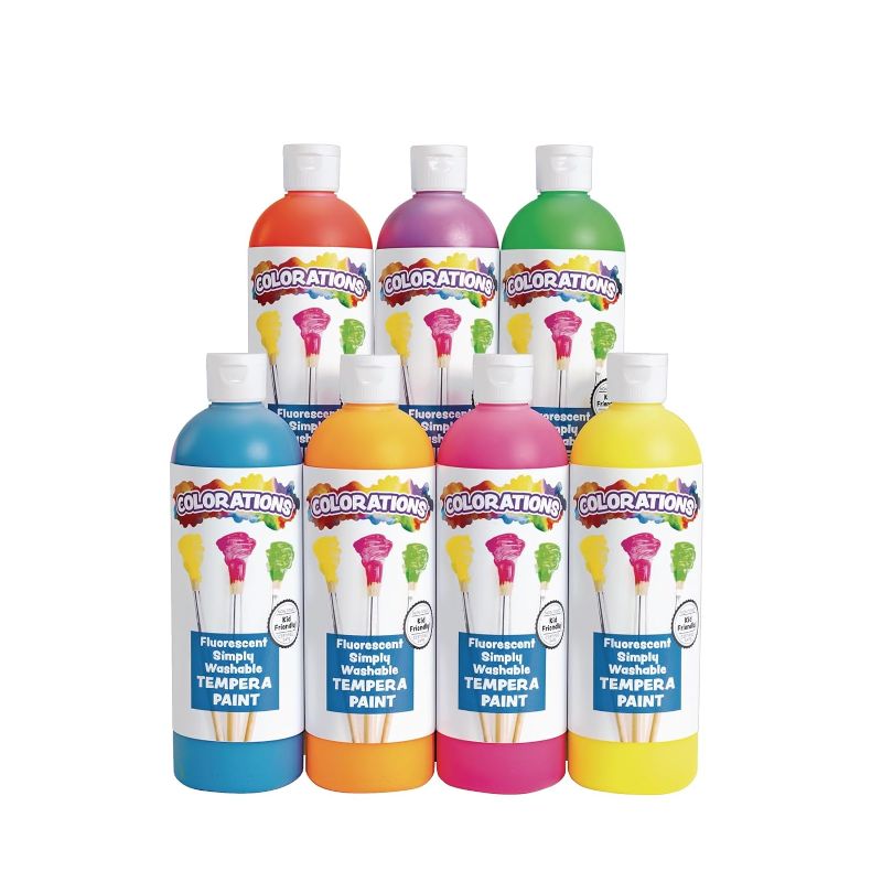 Photo 1 of Colorations Washable Tempera Paint, Set of 7, 16 fl oz, Set of 7, Neon, Neon, Non Toxic, Vibrant, Bold, Bright, Kids Paint, Craft, Hobby, Fun, Art Supplies, Black
