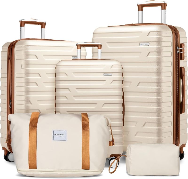 Photo 1 of LARVENDER Luggage Sets 5 Piece, Expandable Luggage Set Clearance for Women, Suitcases with Wheels, Hardside Hard Shell Travel Luggage with TSA Lock (White, 5pcs)