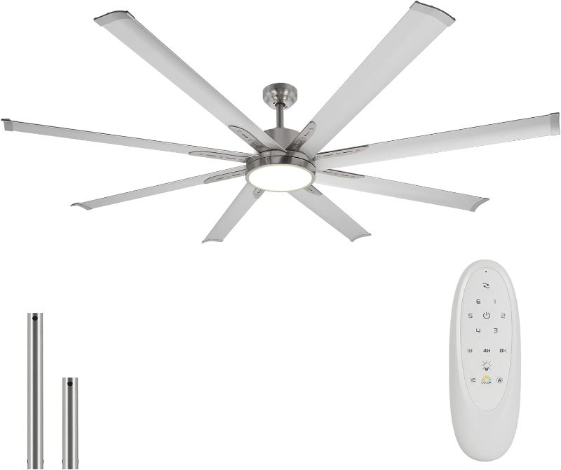 Photo 1 of 72 Inch Ceiling Fan with LED Lights and Remote Control for Indoor/Covered Outdoor, 172 DC Motor, 8 Aluminum Blades, 5CCT, 6-Speed, Dimmable Modern Ceiling Fans for Living Room - Brushed Nickel
