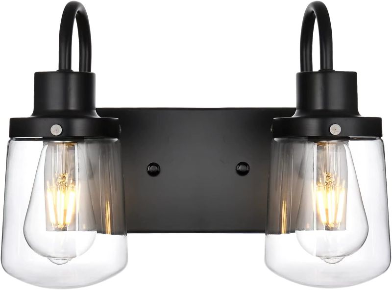 Photo 1 of Yaohong 2-Lights Wall Sconce Vanity Lighting Bathroom Lamp in Black with Clear Glass Shades Wall Mounted Light Fixtures for Bedroom Stairs and Kitchen
