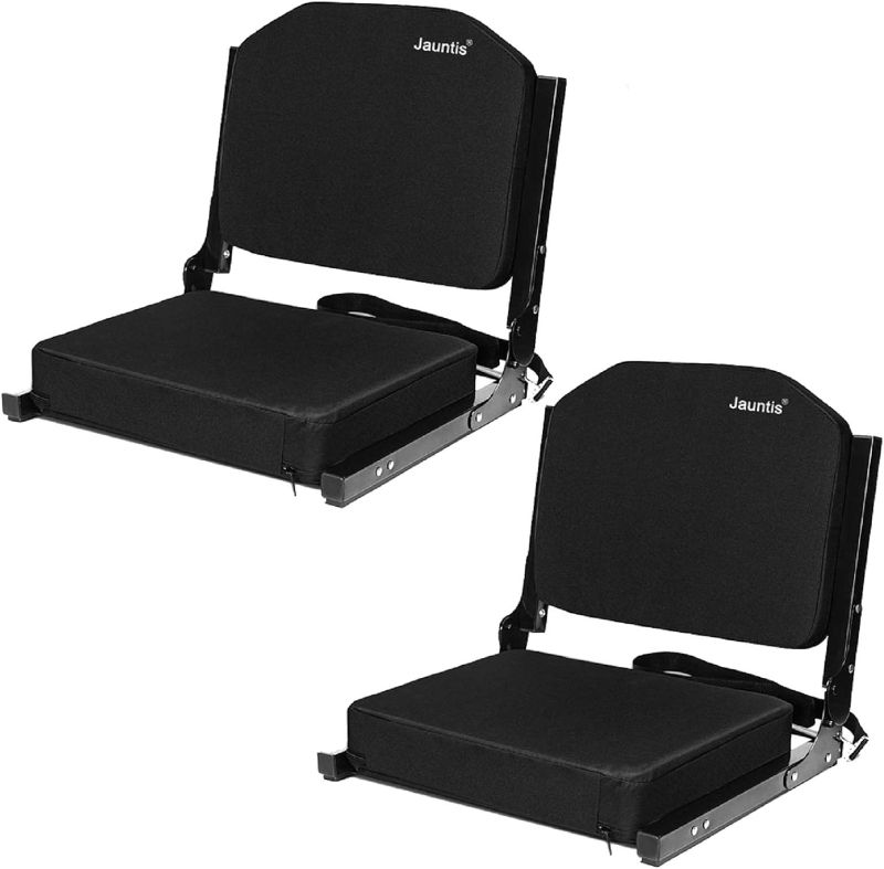 Photo 1 of Stadium Seats for Bleachers, Bleacher Seats with Ultra Padded Comfy Foam Backs and Cushion, Wide Portable Stadium Chairs with Back Support and Shoulder Strap, 2 Pack, Black
