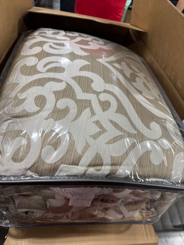 Photo 2 of Madison Park Odette Cozy Comforter Set Jacquard Damask Medallion Design - Modern All Season, Down Alternative Bedding, Shams, Decorative Pillows, Cal King(104 in x 92 in), Tan 8 Piece Tan Cal King (104 in x 92 in)