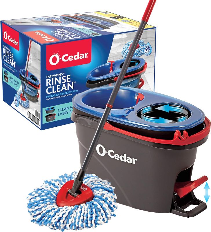 Photo 1 of O-Cedar EasyWring RinseClean Microfiber Spin Mop & Bucket Floor Cleaning System, Grey
