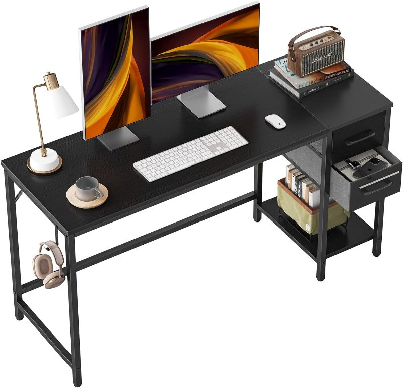 Photo 1 of Cubiker Computer Home Office Desk with Drawers, 55 Inch Small Desk Study Writing Table, Modern Simple PC Desk, Black
