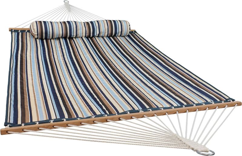 Photo 1 of Sunnydaze Quilted Fabric Hammock and Pillow Two Person with Spreader Bars Heavy Duty 450 Pound Capacity, 