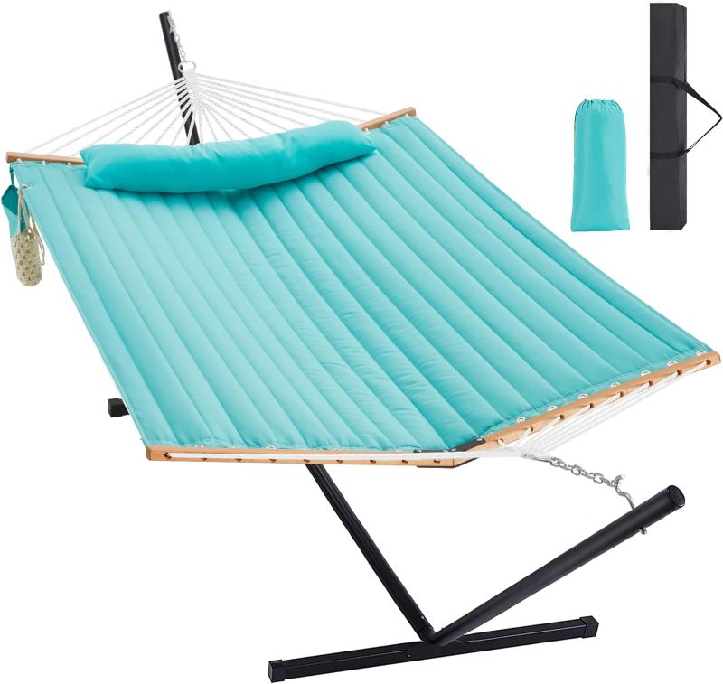 Photo 1 of Two Person Hammock with Stand Heavy Duty, Outdoor Patio Hammock with Portable Steel Stand, Large Double Hammocks,480lbs Capacity.(Aruba)
