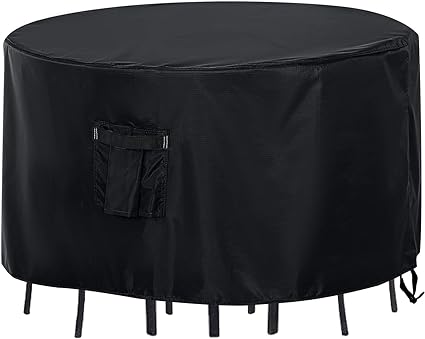 Photo 1 of ABCCANOPY Table Cover Round Table Cover Outdoor Furniture Cover Furniture Waterproof and Dustproof Windproof Tear Resistance UV Resistance Universal Furniture Table Cover 108Dx28 Inches Black
