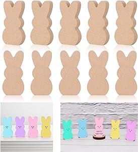 Photo 1 of Whaline 10Pcs Easter Wooden Bunny Cutouts Unfinished Bunny Table Wooden Signs Bunny Shaped Craft Tags Easter Wood Bunny Slice Ornament for Easter Spring Home Decor Classroom DIY Art Craft