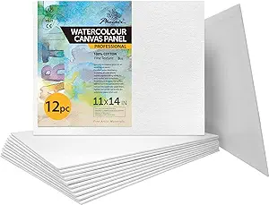 Photo 1 of PHOENIX Watercolor Canvas Panels 11x14 Inch, 12 Pack - 8 Oz Triple Primed 100% Cotton Acid Free Canvases for Painting, Blank Flat Canvas Boards for Watercolor, Acrylic, Gouache & Tempera Painting
