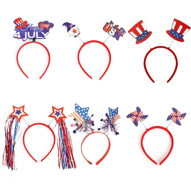 Photo 1 of 6 PCS 4th of July Headbands Patriotic Decorations, Patriotic Headband with 6 Different Designs, Memorial Day Party Accessories Celebration Decorations
