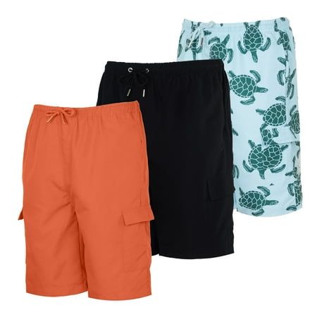 Photo 1 of Real Essentials 3 Pack: Boy S Swim Trunks with Cargo Pockets & Mesh Lining - UPF 50+ XS
