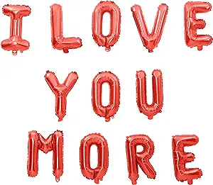 Photo 1 of 16 Inch I LOVE YOU Alphabet Letters Foil Balloons Set for Valentines Day,Propose Marriage,Wedding Party,Anniversary Backdrop Party Supplies for her,girlfriend (I Love You More(Red))
