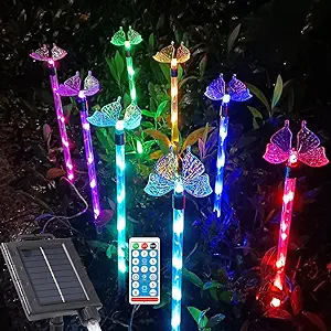 Photo 1 of Set of 8 Plastic Solar Garden Lights for Garden Decor - Upgraded Solar Lights with Remote,8 Modes Waterproof Solar Decorative Stake Lights for Outside Garden Patio Yard Pathway Grave (U-001)

