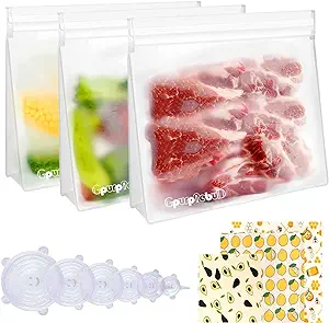 Photo 1 of Reusable Freezer Bags, 3 Pack PEVA Material Reusable Storage Bags, Leak proof Reusable Bags Silicone, Reusable Gallon Bags, Plastic Free for Fruit, Marinate Meat, Cereal, Sandwich, Snack, Travel Items
