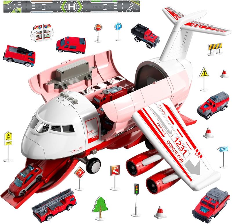 Photo 1 of IHAHA Airplane Toys for 3 Year Old, Toy Airplane for Boys Kids Girls Age 4-7, Large Transport Spray Aeroplane Toys with 10 Firetruck Vehicles, 3 4 5 6 Year Old Boy Toys Chirstmas Birthday Gifts
