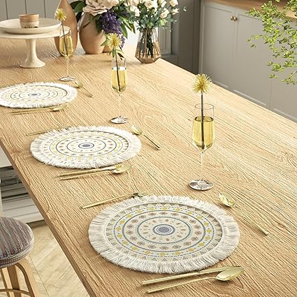 Photo 1 of Coziselect Table Placemats Set of 4, Placemats for Round Table, 13 Inch Boho Placemats, Suitable for Kitchen Table Décor