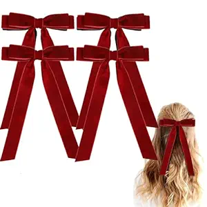 Photo 1 of 4PCS Velvet Hair Bows Hair Ribbon Clips Big Fall Alligator Clips Hair Accessories for Women Girls Toddlers (Wine Red)
